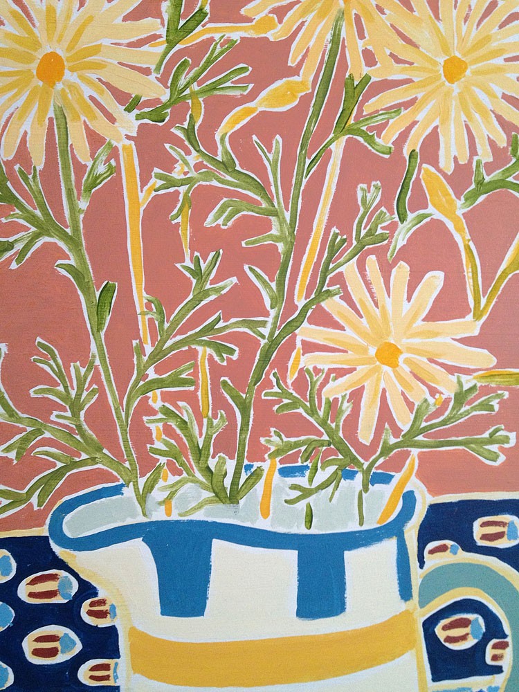 Original Painting by Joanne Short. Provençal Flowers. Daisies and Grasses. Provence, France.