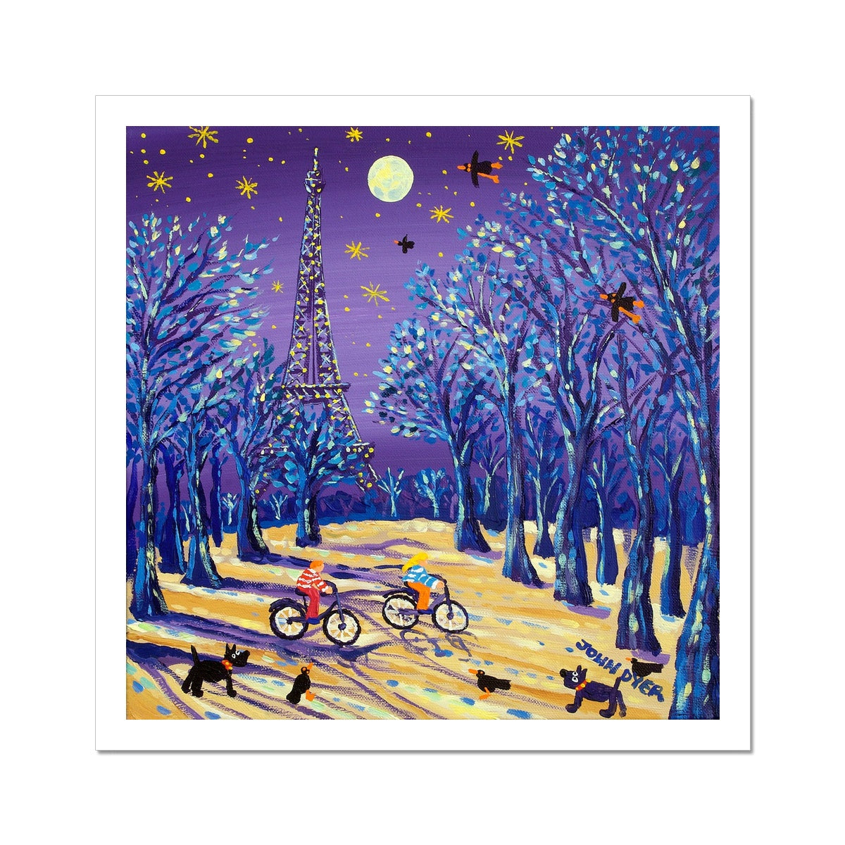John Dyer Fine Art Print. Open Edition Paris Art Print. 'Cycling under the Moon, Paris, France'. French Art Gallery