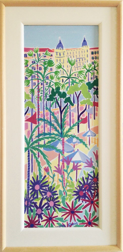 Original Painting by Joanne Short. Palms and Umbrellas, Cannes. France.