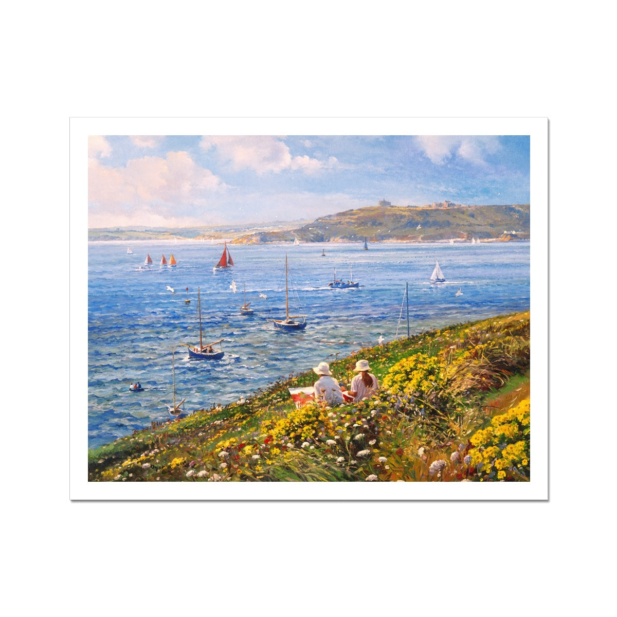 Ted Dyer Museum Quality Open Edition Cornish Art Print. 'Painting on the Cliffs'. Cornwall Art Gallery