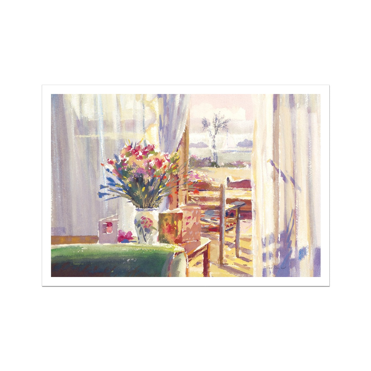 Ted Dyer Fine Art Print. Open Edition Cornish Art Print. 'View from our Room, Island hotel, Tresco'. Cornwall Art Gallery