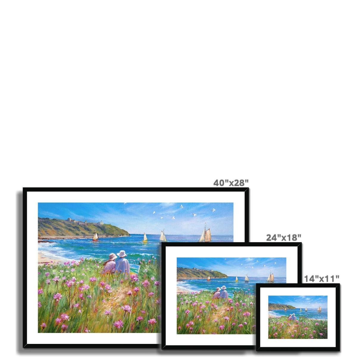 Ted Dyer Framed Open Edition Coastal Cornish Fine Art Print. &#39;Sea Pinks and Painters, Falmouth&#39;. Cornwall Art Gallery