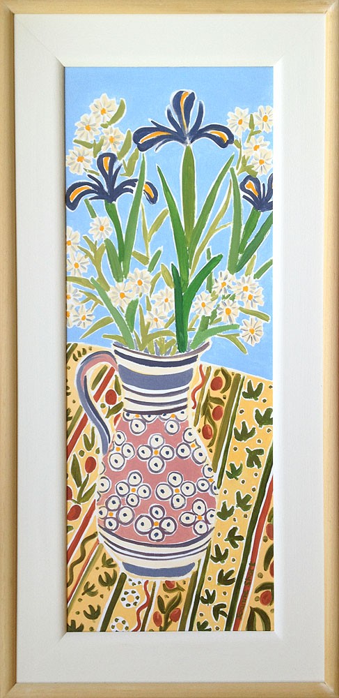 Original Still Life Painting by Joanne Short. Blue Iris in a Pink Jug. Provence, France.