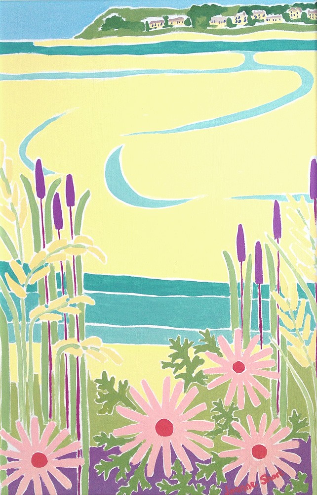 Original Painting by Joanne Short. Grasses and Flowers at Low Tide, the Camel Estuary, Cornwall.