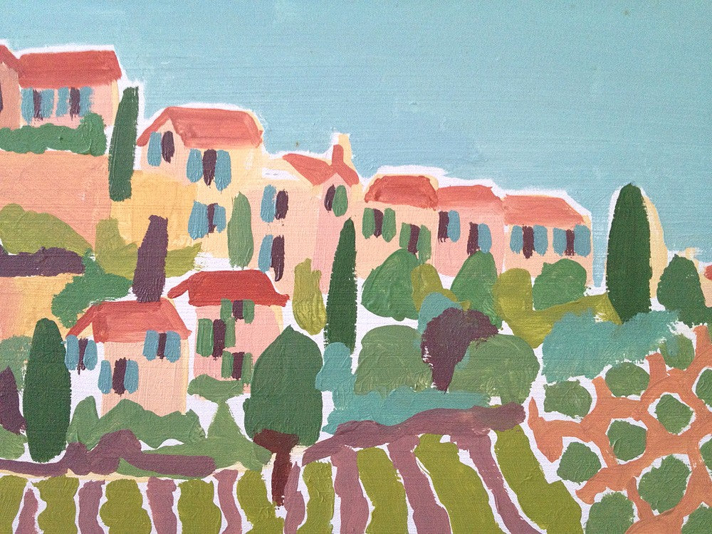 Original Painting by Joanne Short. Patchwork Fields, Faucon. Provence, France.