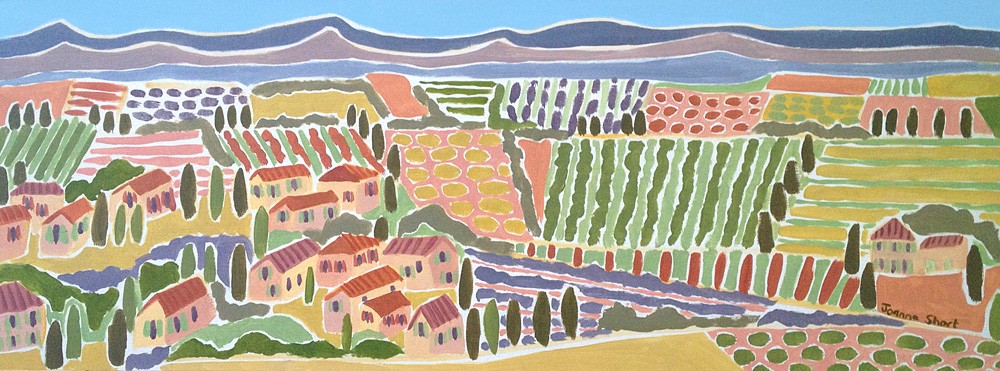 Original Painting by Joanne Short. Looking towards the Dentelles, Rasteau. Provence, France.