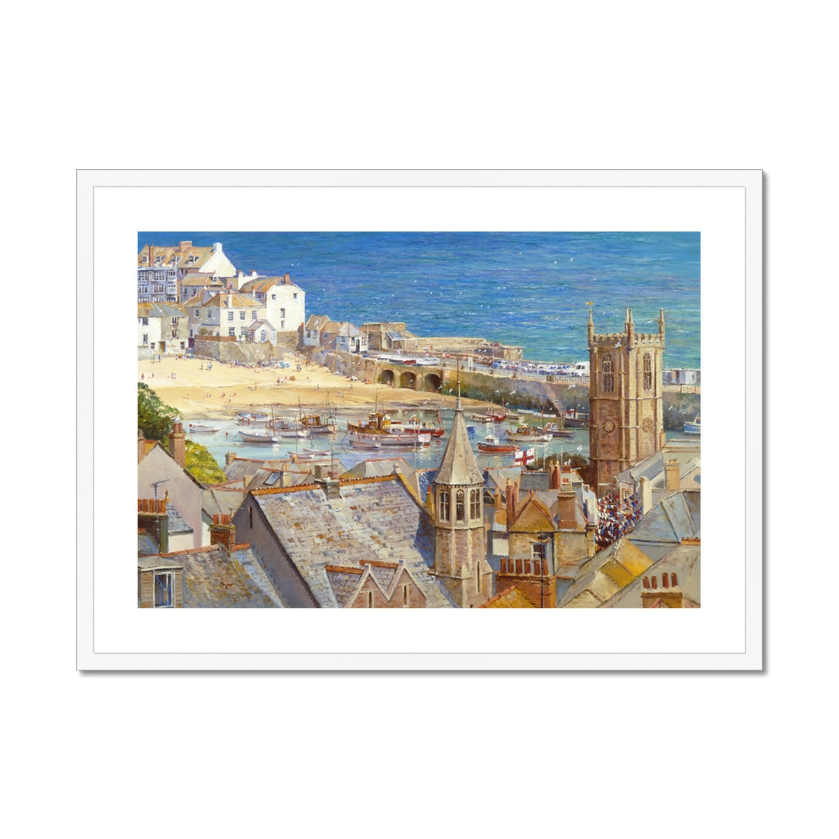 Ted Dyer Framed Open Edition Cornish Fine Art Print. 'The Royal Visit, St Ives'. Cornwall Art Gallery