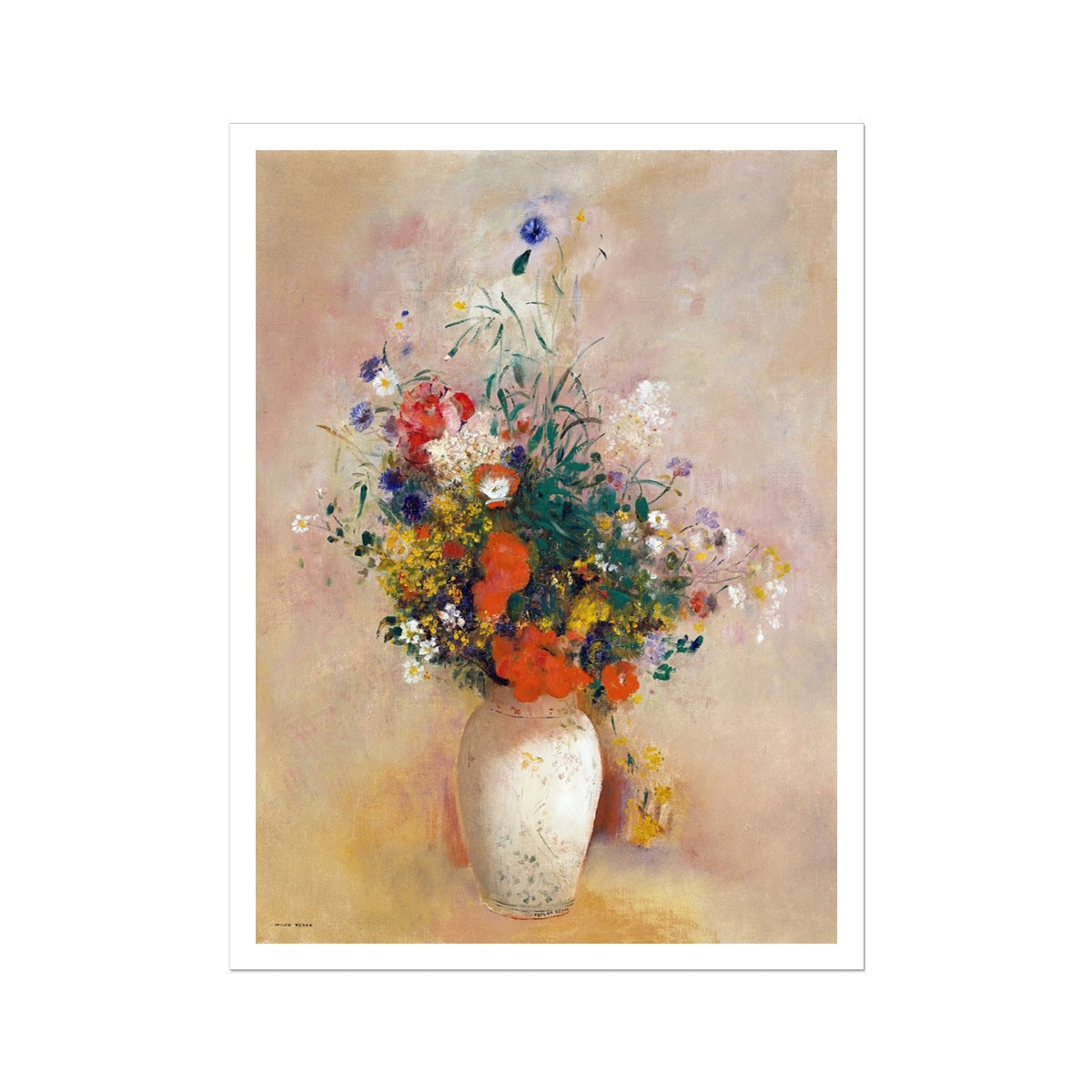 'Vase of Flowers with a Pink Background' Still Life by Odilon Redon. Open Edition Fine Art Print. Historic Art