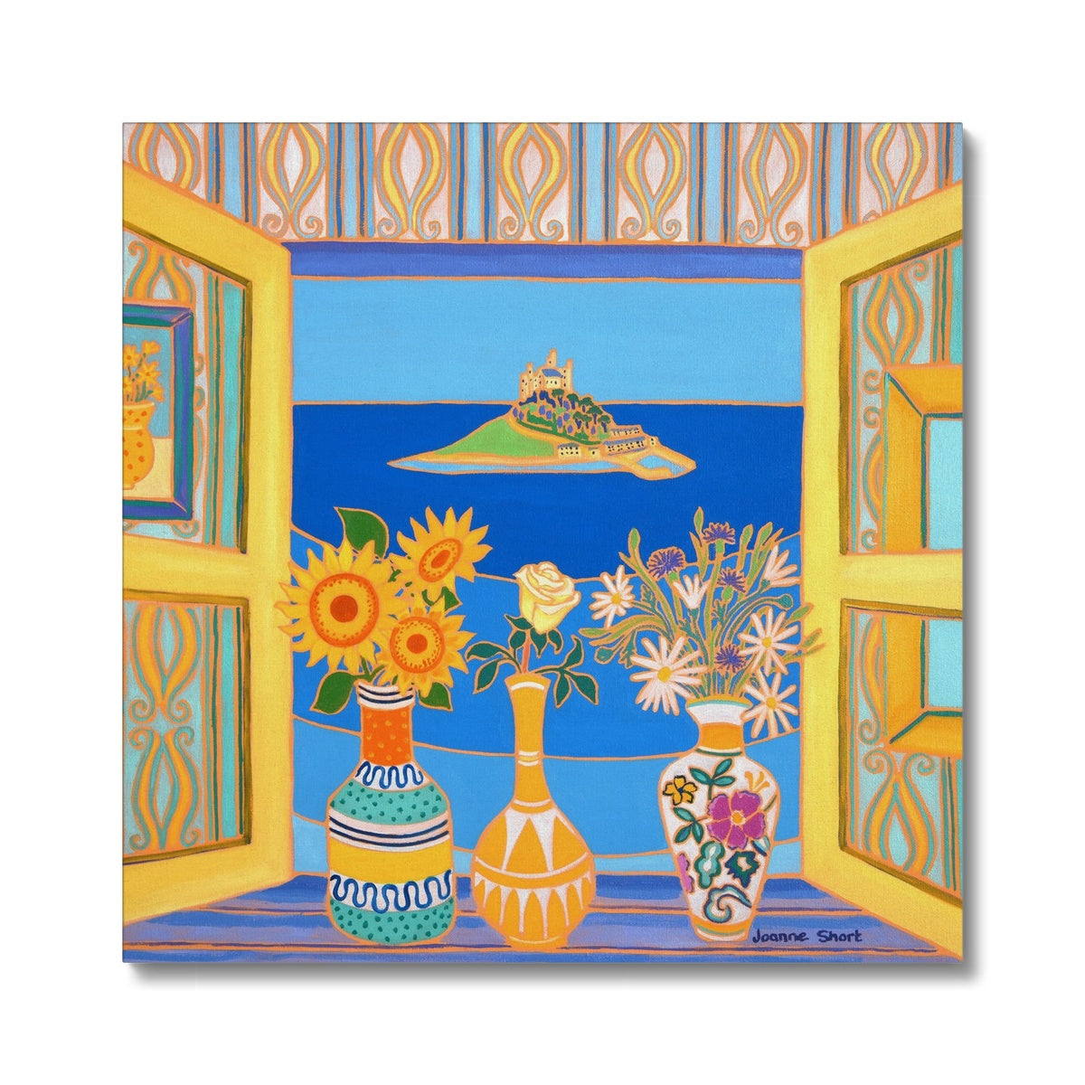 Summer Blooms, St Michael&#39;s Mount. Cornish Coastal Canvas Art Print by Joanne Short