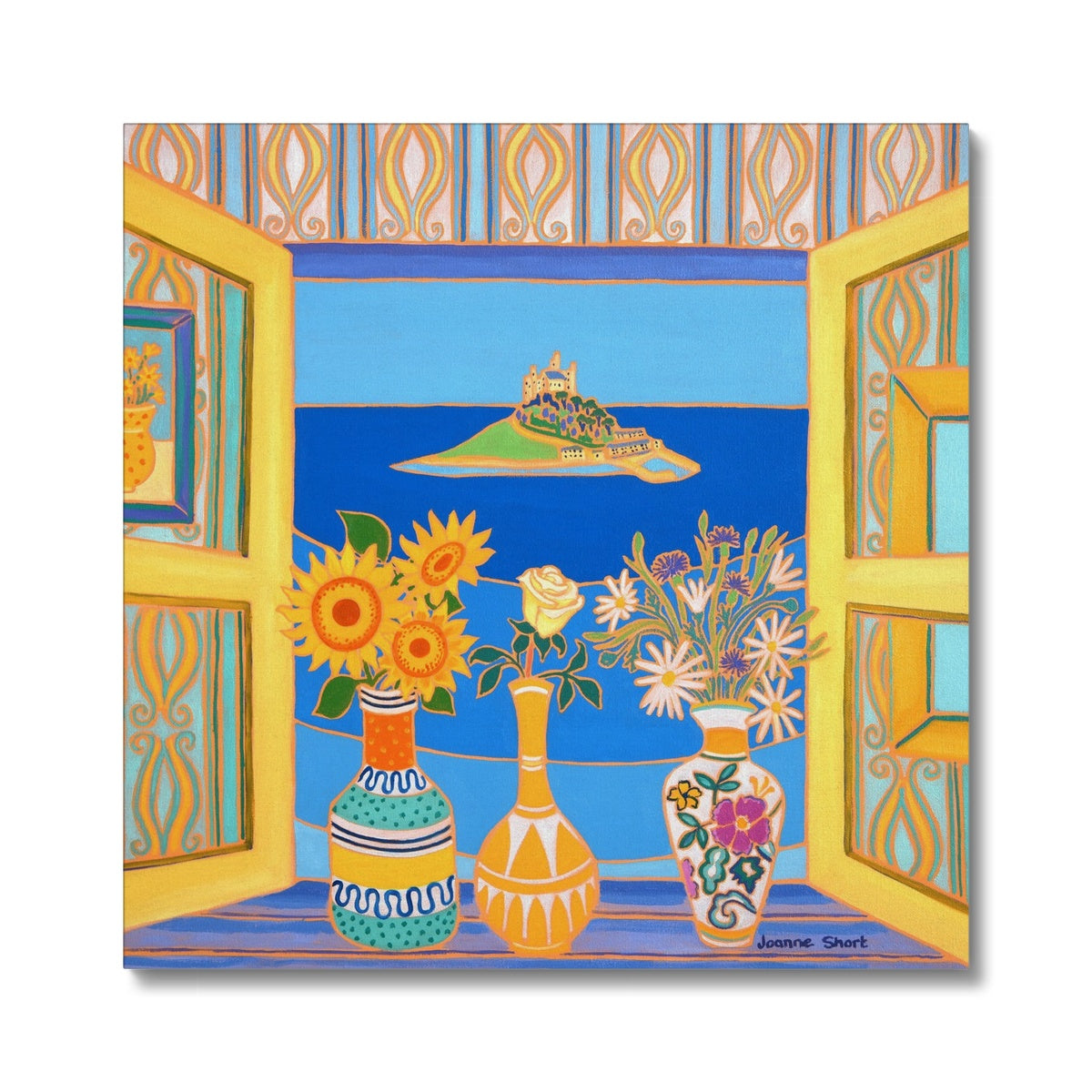 Summer Blooms, St Michael's Mount. Cornish Coastal Canvas Art Print by Joanne Short
