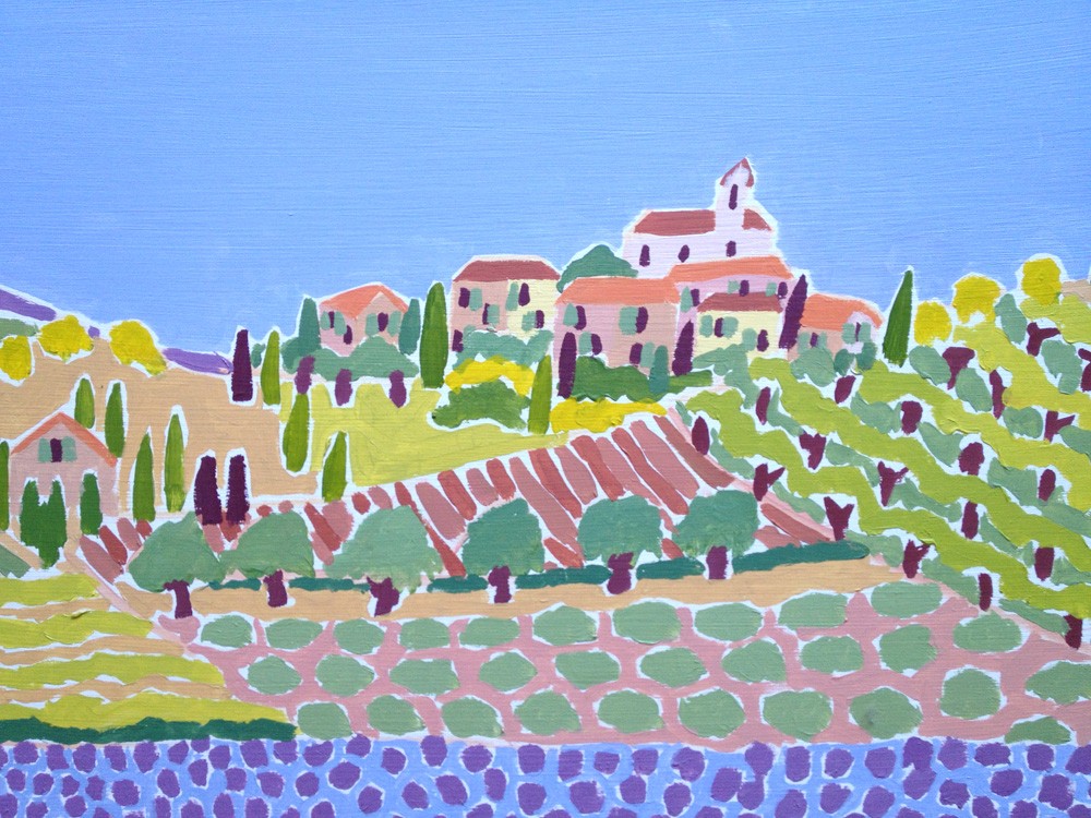 Original Painting by Joanne Short. A Field of Provençal Blue, Cairanne.