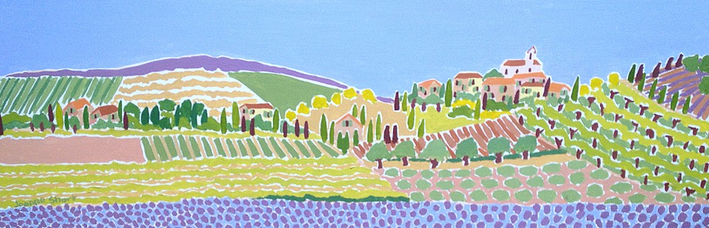 Original Painting by Joanne Short. A Field of Provençal Blue, Cairanne.
