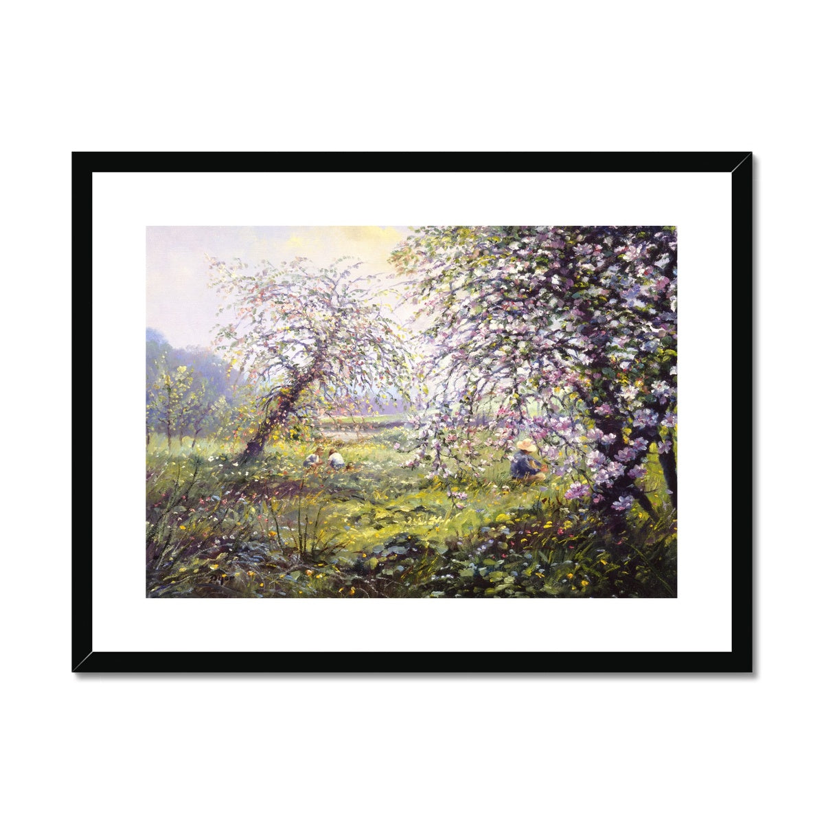 Ted Dyer Framed Open Edition Cornish Fine Art Print. 'Playing in the Apple Orchard'. Cornwall Art Gallery