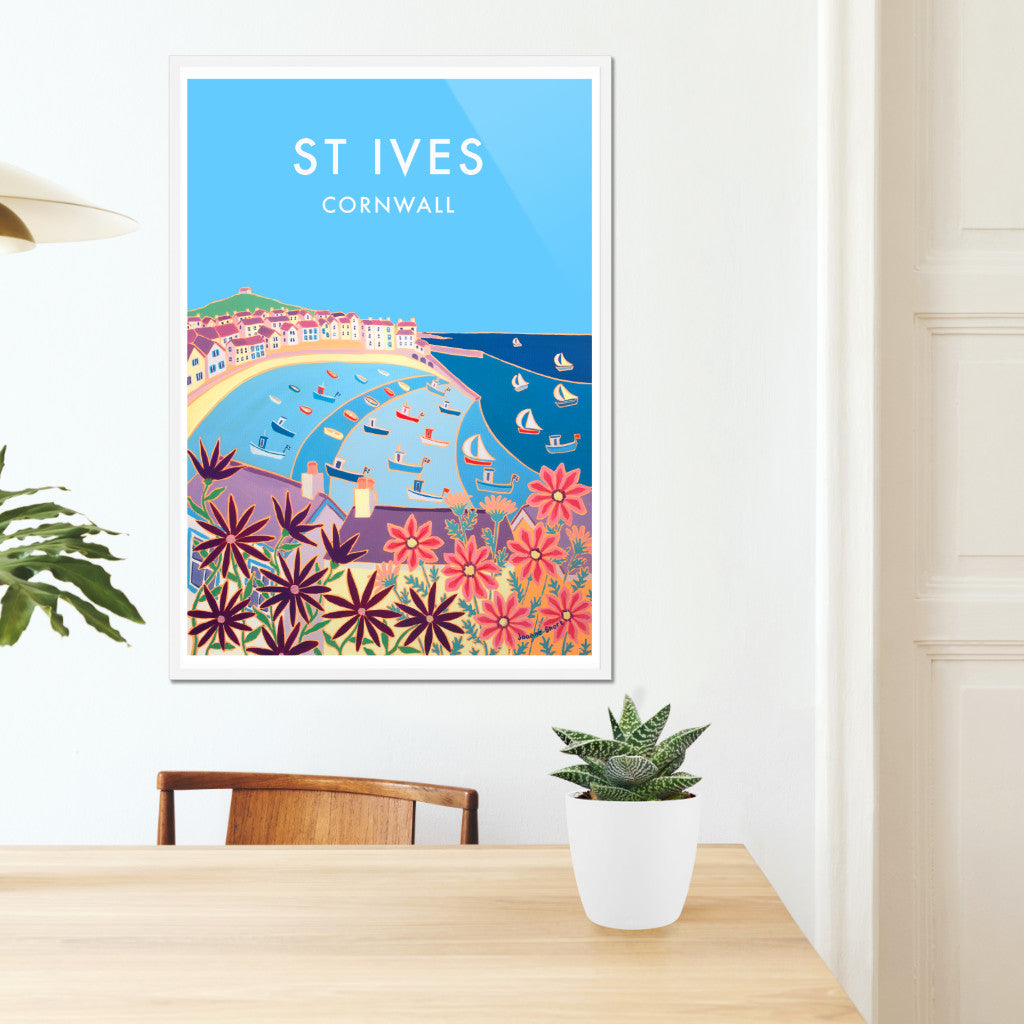 Cornwall framed wall art poster print of St Ives in Cornwall by Cornish artist Joanne Short.