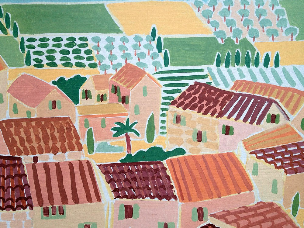 Original Painting by Joanne Short. Hot Summer Afternoon, Le Barroux. Provence, France.