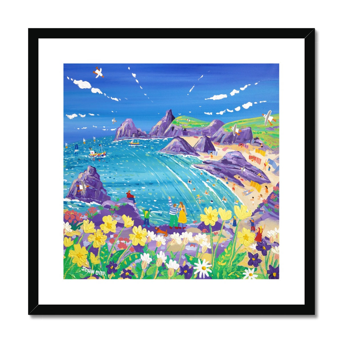 John Dyer Framed Open Edition Cornish Fine Art Print. 'Wild Flowers and Sunshine, Kynance Cove'. Cornwall Art Gallery