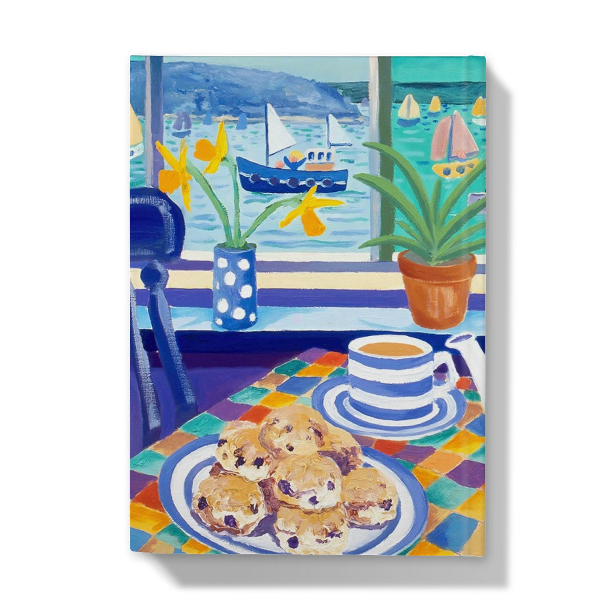 John Dyer Art Hardback Notebook Journal. Cornish Cream Tea with Spring Daffodils