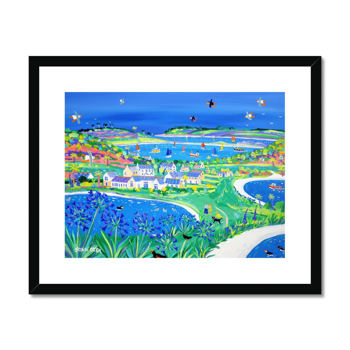 John Dyer Framed Open Edition Cornish Fine Art Print. 'Agapanthus Days at Hell Bay, Bryher'. Cornwall Art Gallery