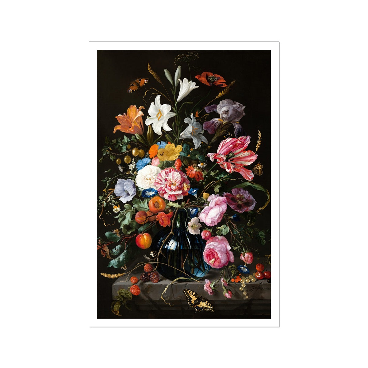 'Vase of Flowers' Still Life by Jan Davidsz de Heem. Open Edition Fine Art Print. Historic Art