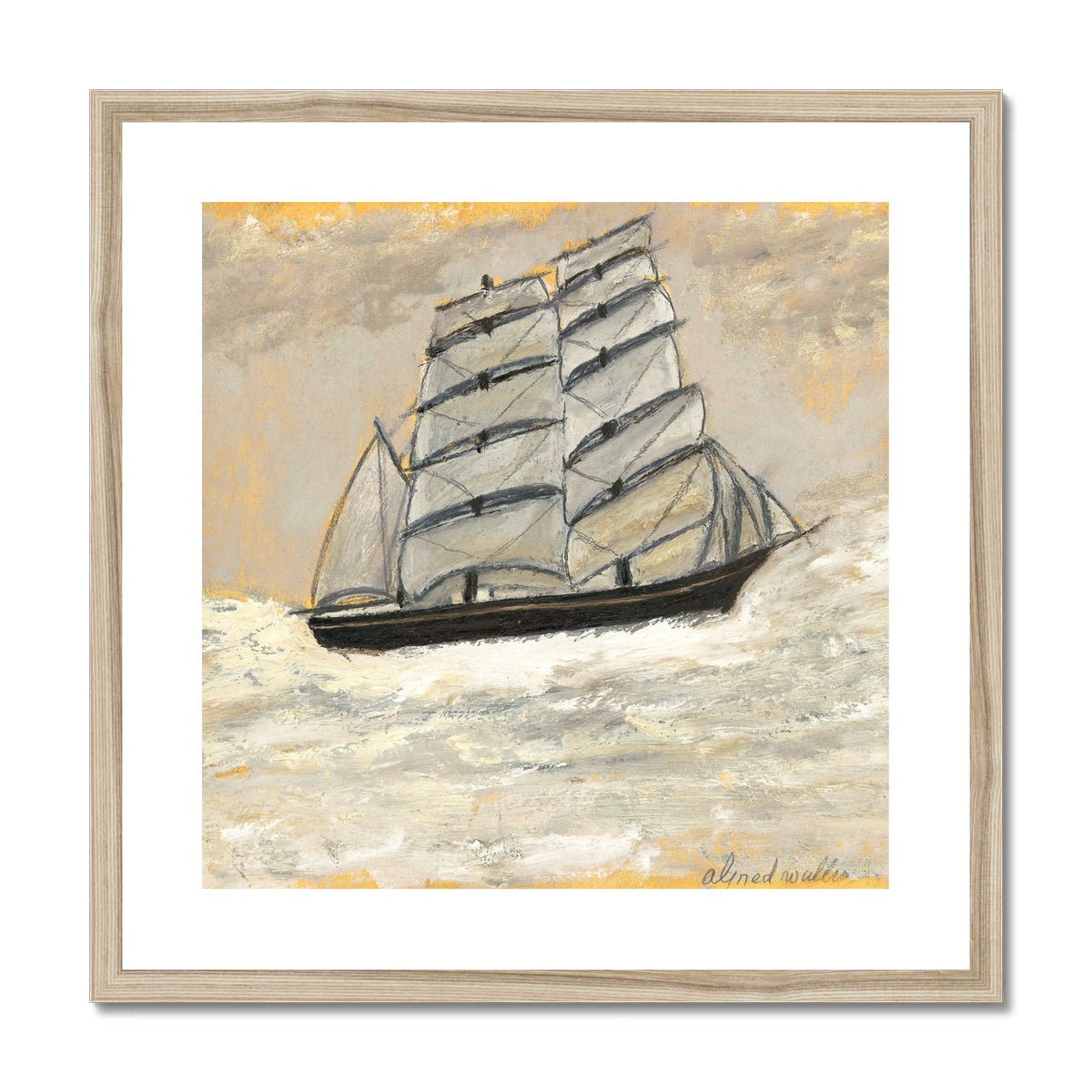 Alfred Wallis Framed Open Edition Cornish Art Print. &#39;Sailing Ship in a Stormy Sea&#39;. Cornwall Art Gallery Historic Art