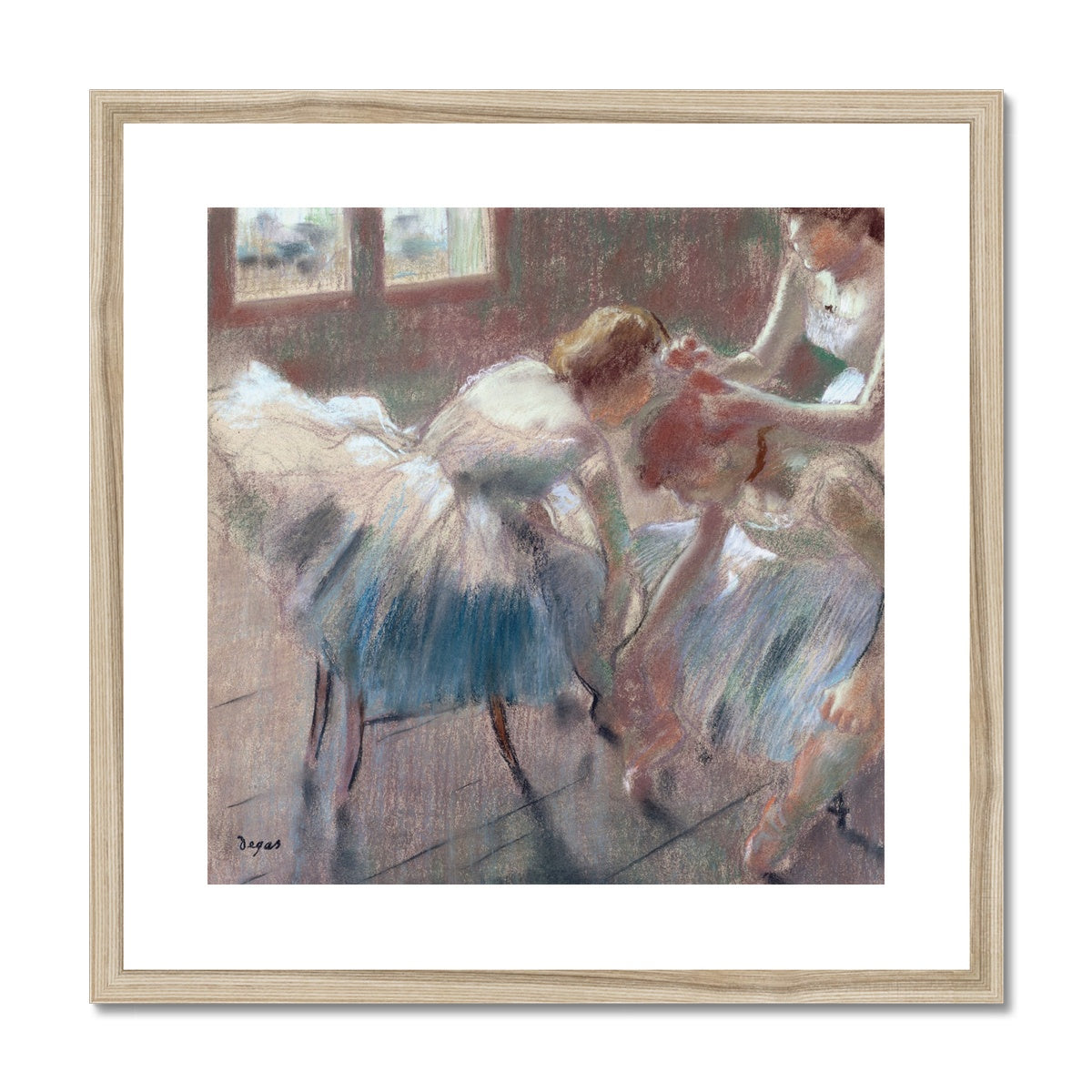 Three Dancers Preparing for Class by Edgar Degas. Framed Open Edition Fine Art Print. Historic Art