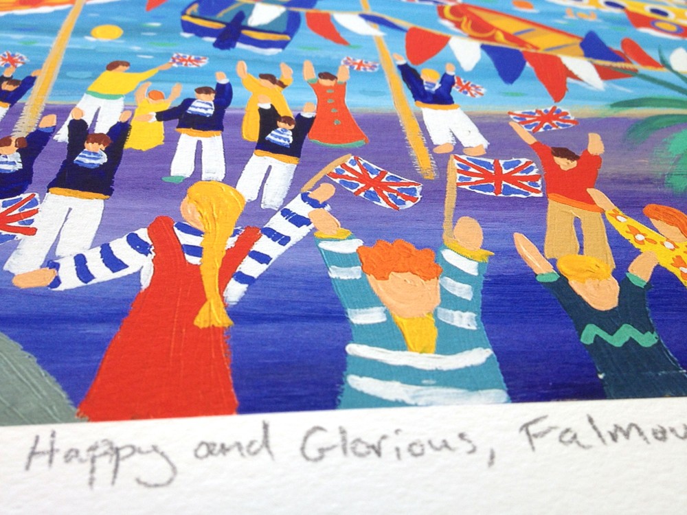 Limited Edition Print by Cornish Artist John Dyer. &#39;Happy and Glorious, Falmouth&#39;. Queen&#39;s Golden Jubilee Falmouth. Cornwall Art Gallery print