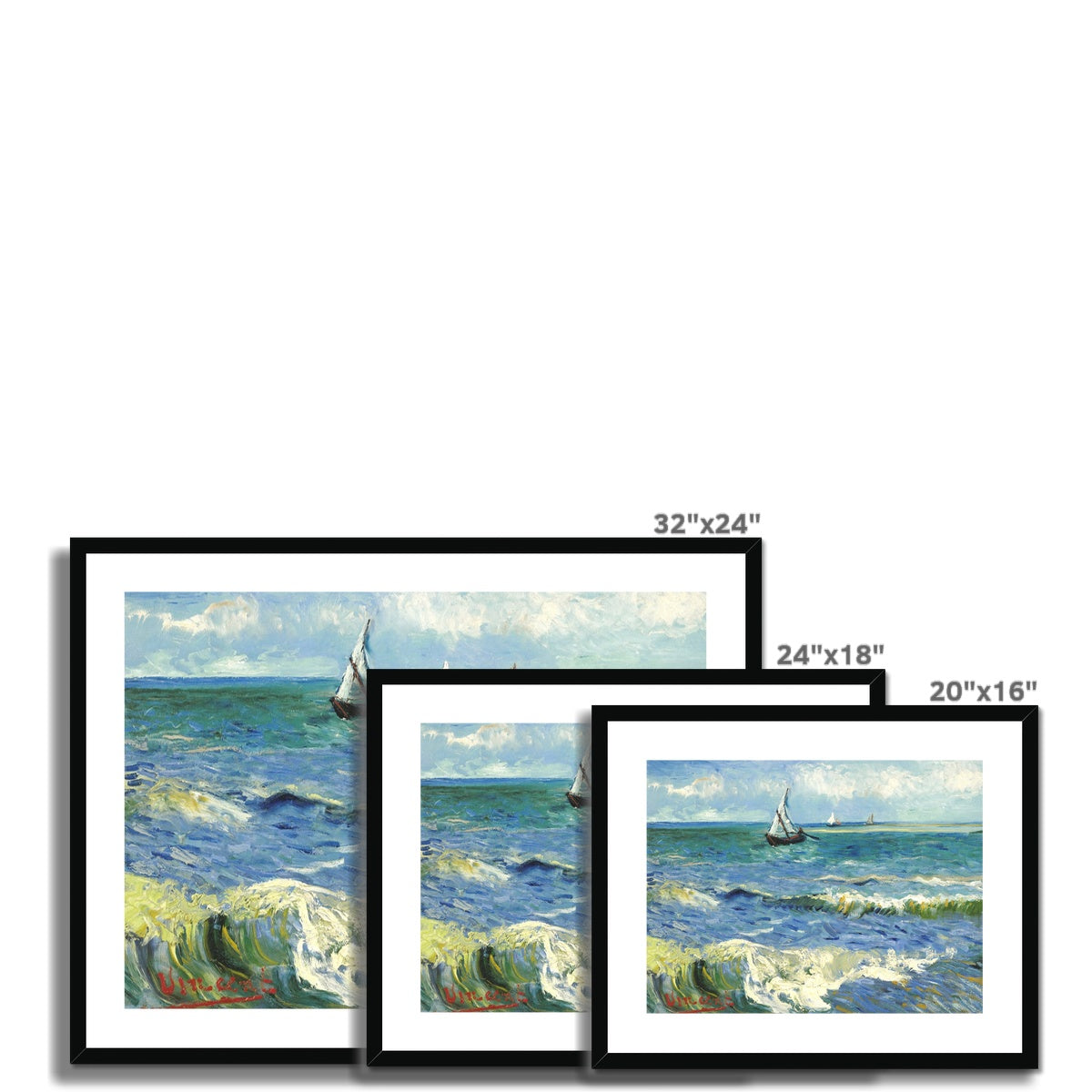 Vincent Van Gogh Framed Open Edition Art Print. &#39;Seascape near Les Saintes-Maries-de-la-Mer&#39; Still-Life. Art Gallery Historic Art