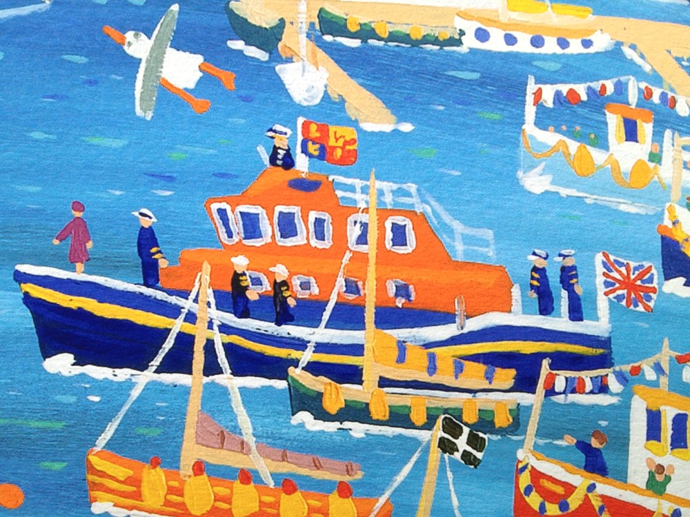 Limited Edition Print by Cornish Artist John Dyer. &#39;Happy and Glorious, Falmouth&#39;. Queen&#39;s Golden Jubilee Falmouth. Cornwall Art Gallery print