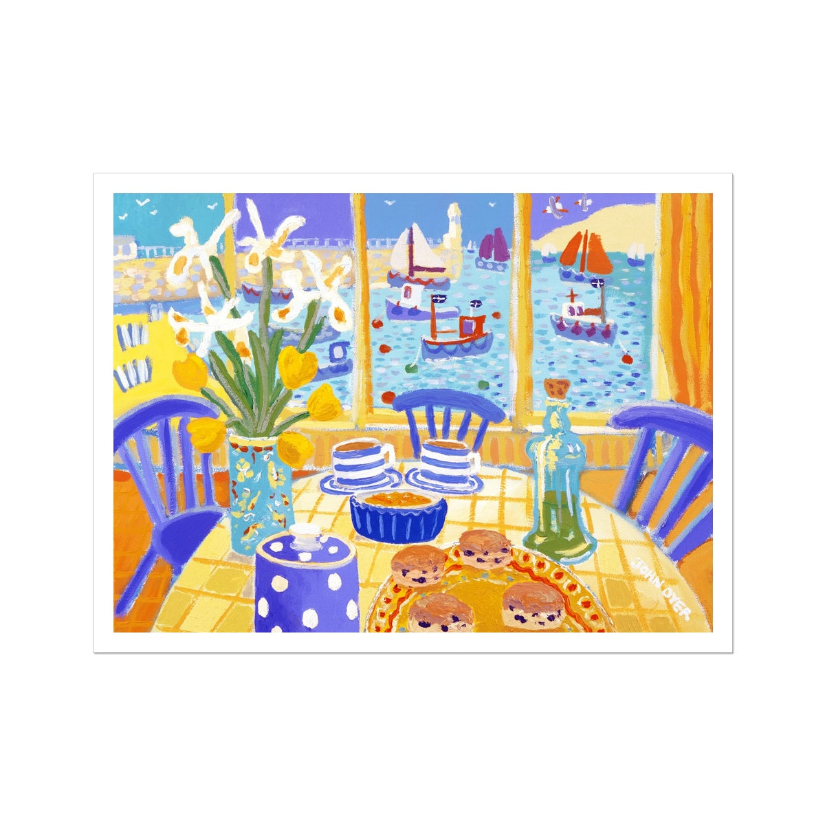 John Dyer Fine Art Print. Open Edition Still Life Cornish Art Print. 'Café View, St Ives'. Cornwall Art Gallery