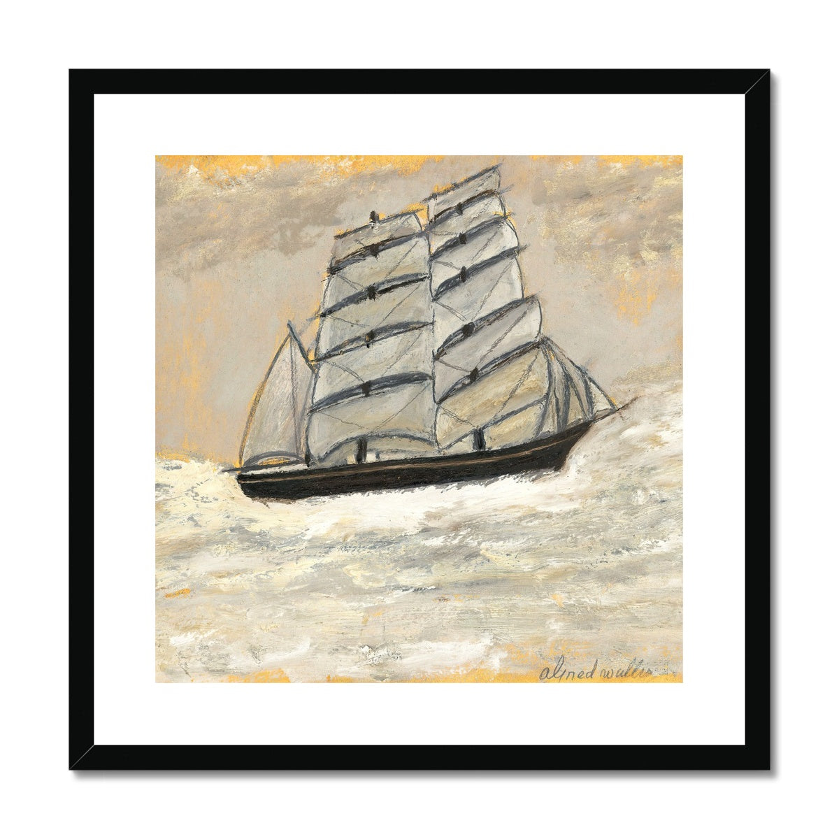 Alfred Wallis Framed Open Edition Cornish Art Print. 'Sailing Ship in a Stormy Sea'. Cornwall Art Gallery Historic Art