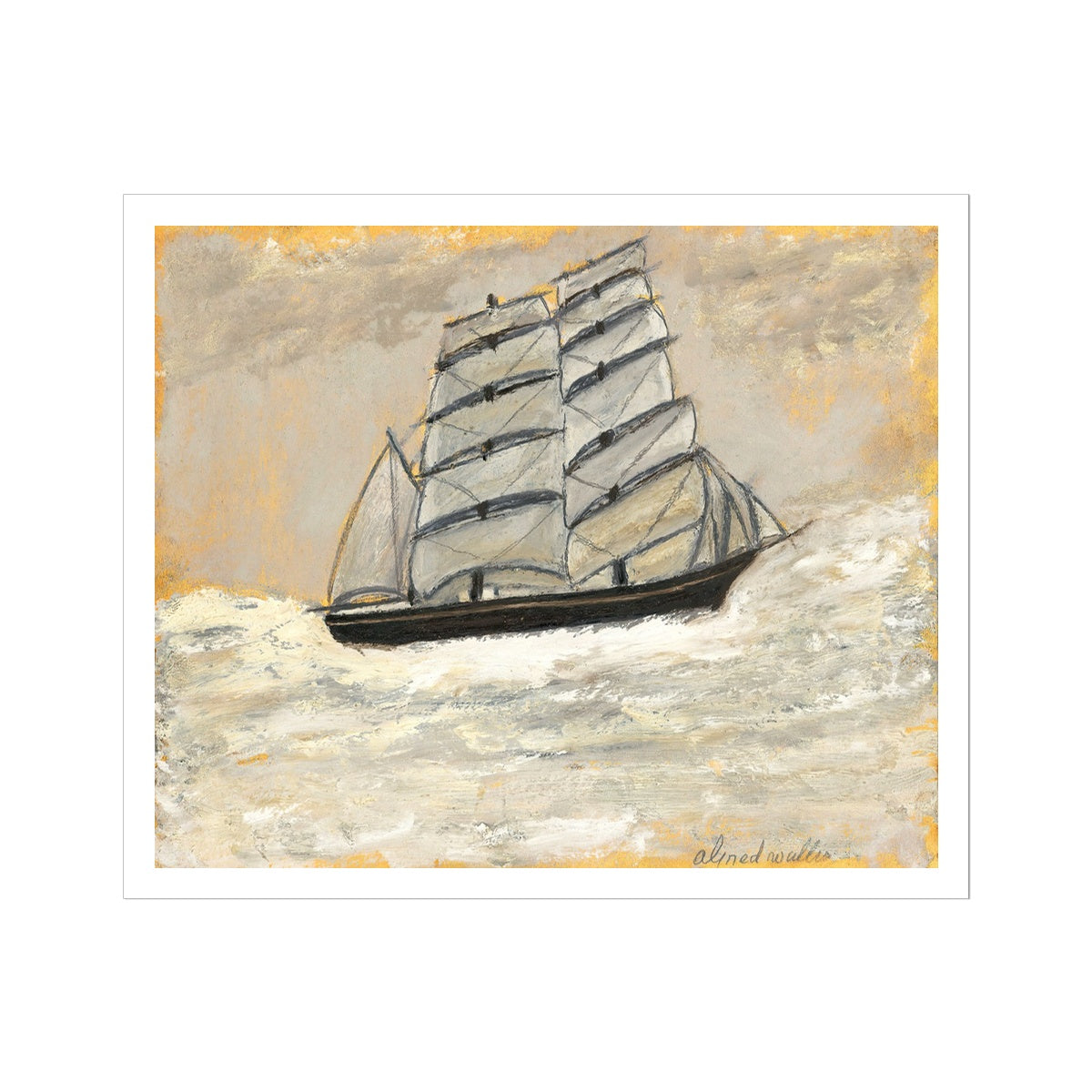 Alfred Wallis Open Edition Cornish Art Print. &#39;Sailing Ship in a Stormy Sea&#39;. Cornwall Art Gallery Historic Art