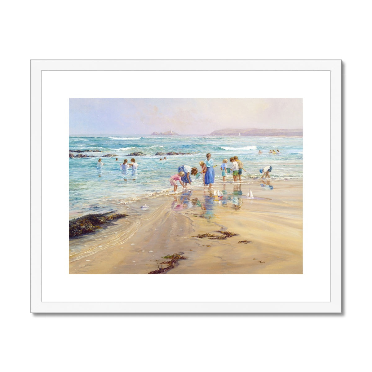 Ted Dyer Framed Open Edition Cornish Fine Art Print. &#39;A Cornish Summer, Gwithian&#39;. Cornwall Art Gallery