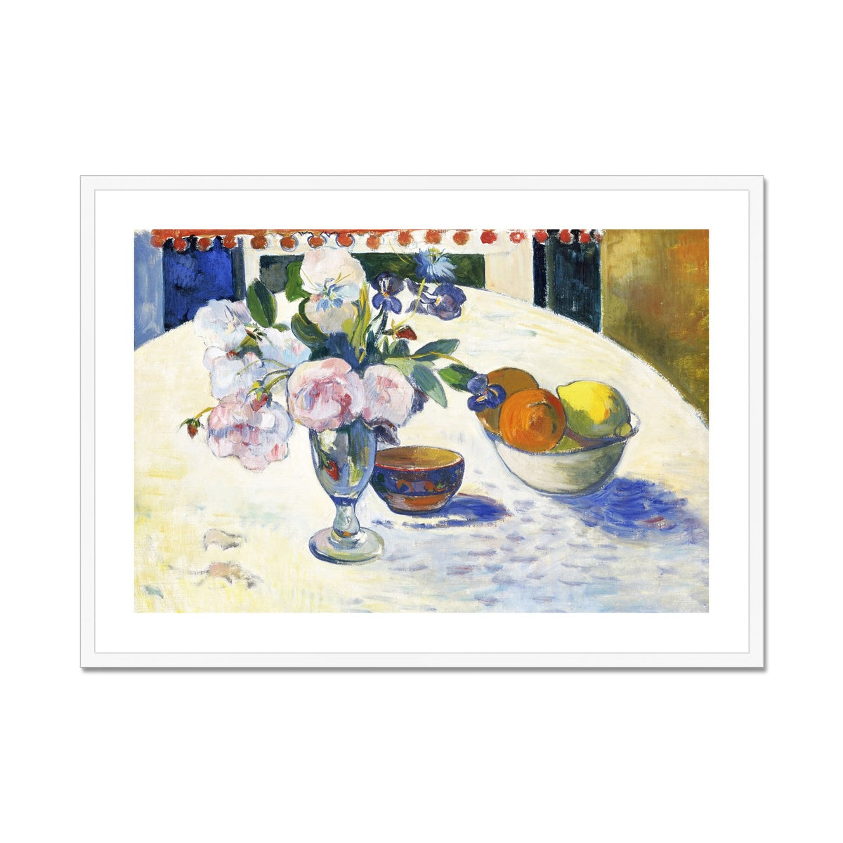 Paul Gauguin Still Life Framed Open Edition Art Print. 'Flowers and a Bowl of Fruit. Art Gallery Historic Art