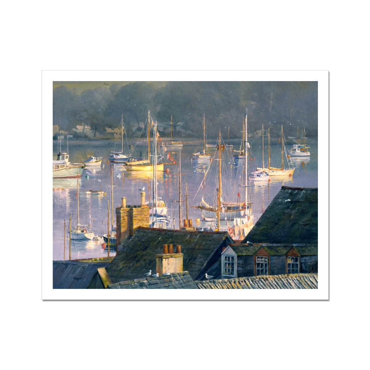 Ted Dyer Fine Art Print. Open Edition Cornish Art Print. 'Early Morning Calm, Falmouth Waterfront'. Cornwall Art Gallery