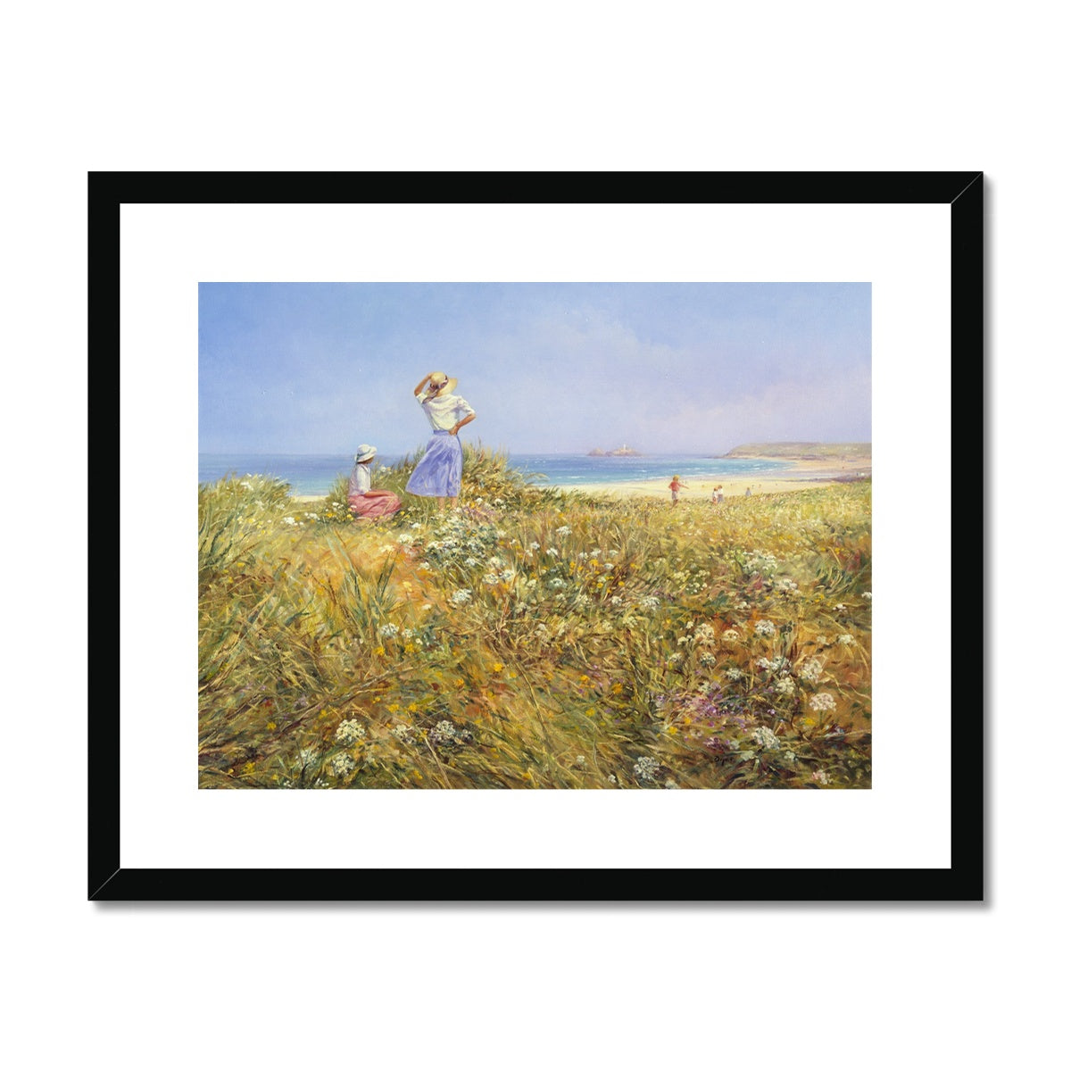 Ted Dyer Framed Open Edition Cornish Fine Art Print. 'Blue Skies, Godrevy'. Cornwall Art Gallery