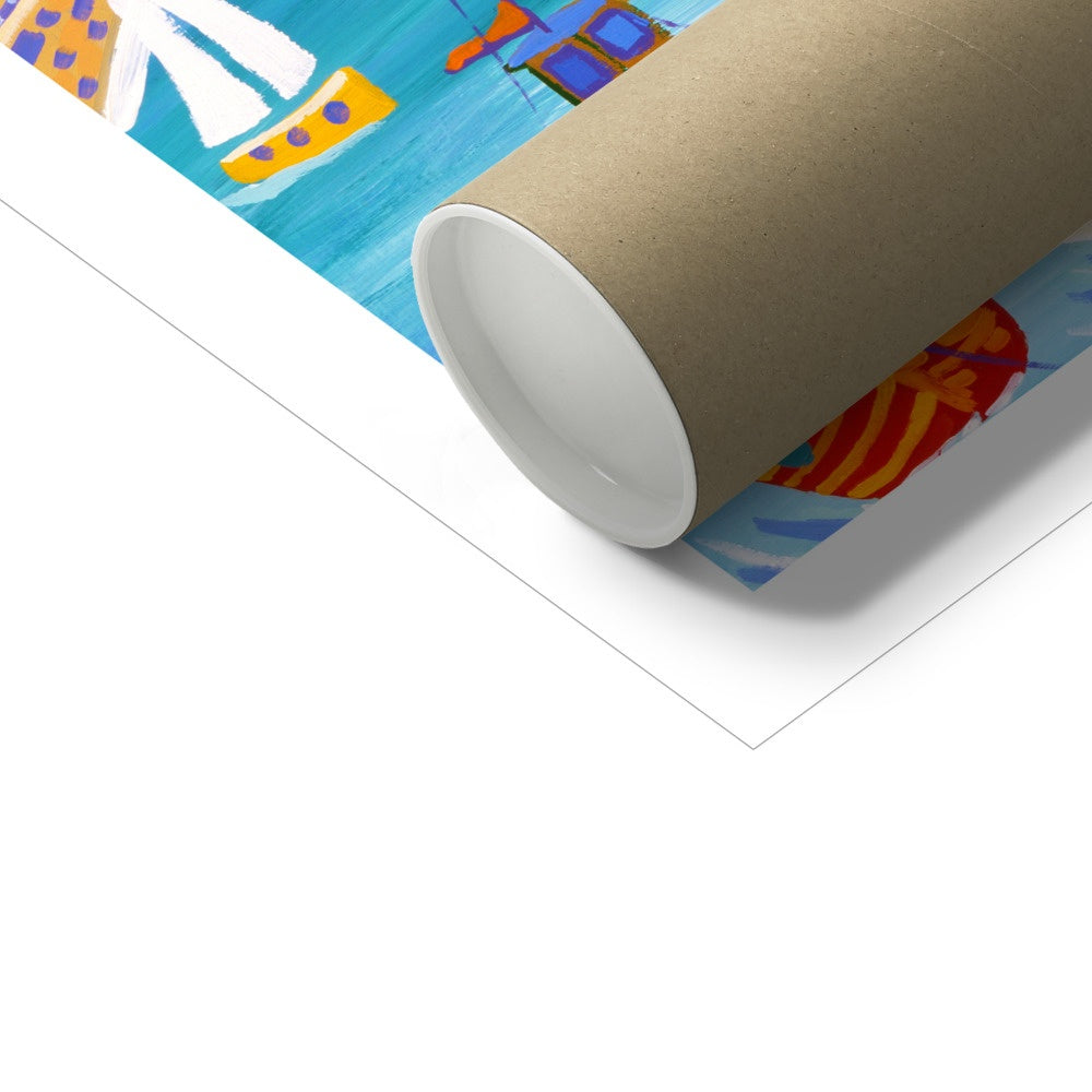 John Dyer Fine Art Print. Open Edition Cornish Art Print. 'Boats in the Harbour on a High Tide, St Ives'. Cornwall Art Gallery