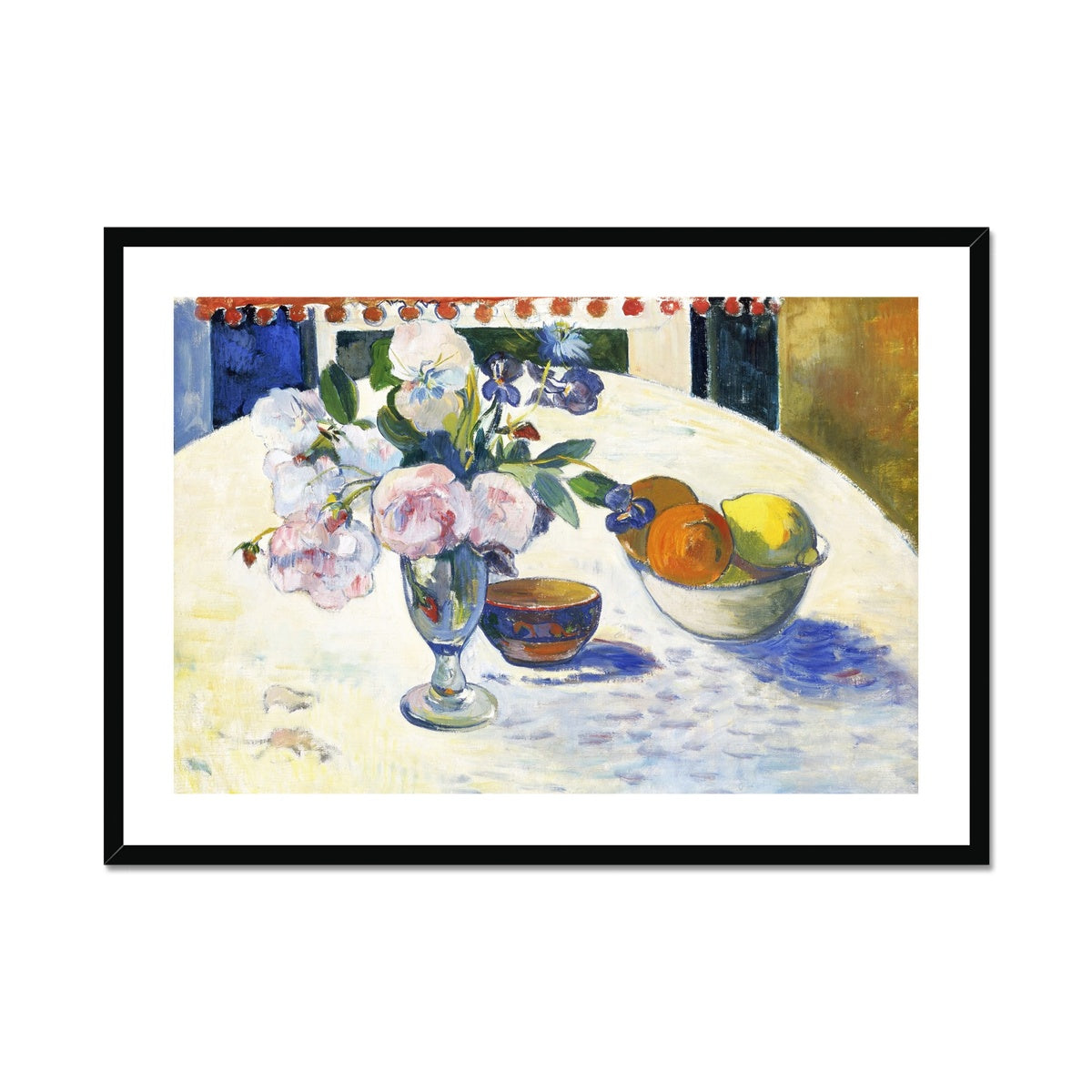 Paul Gauguin Still Life Framed Open Edition Art Print. 'Flowers and a Bowl of Fruit. Art Gallery Historic Art