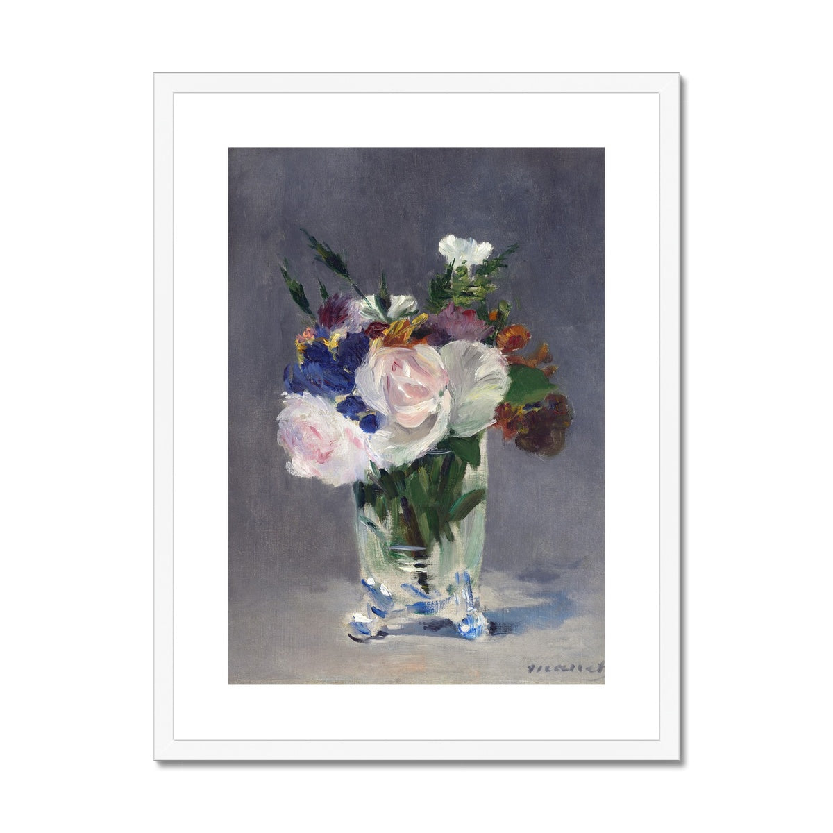 &#39;Flowers in a Crystal Vase&#39; Still Life by Edouard Manet. Framed Open Edition Fine Art Print. Historic Art
