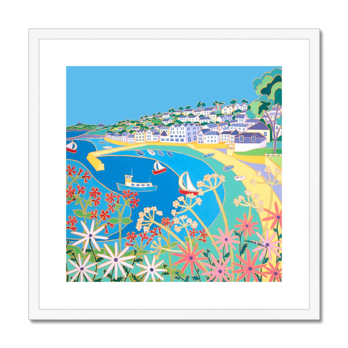 Joanne Short Framed Open Edition Cornish Fine Art Print. 'Summer Colours St Mawes'. Cornwall Art Gallery