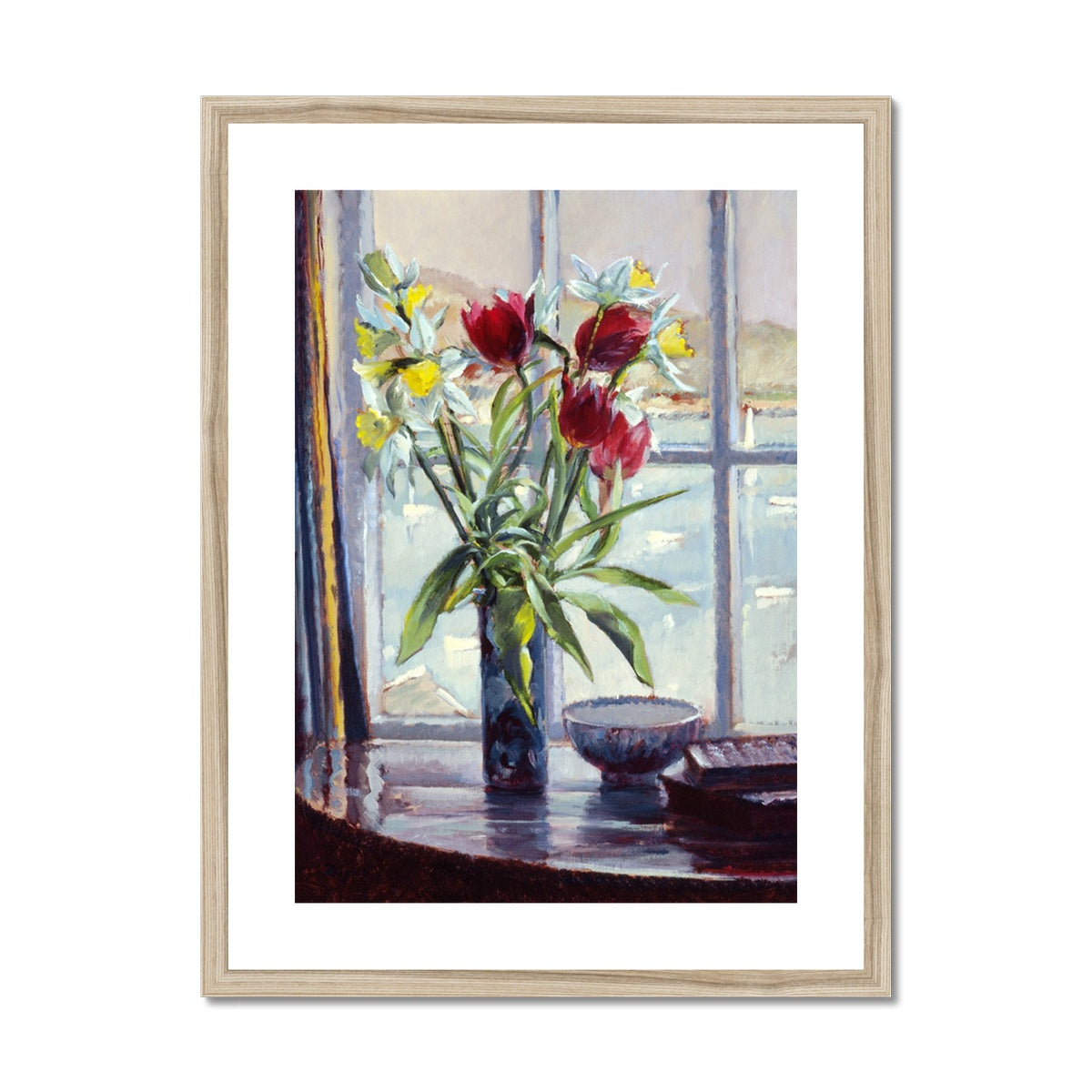Ted Dyer Framed Open Edition Cornish Fine Art Print. &#39;Daffodils and Tulips in a Vase, Still Life&#39;. Cornwall Art Gallery
