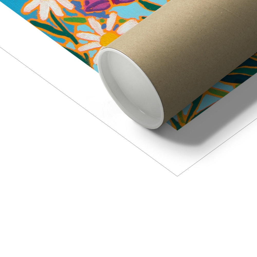 Joanne Short Fine Art Open Edition Cornish Art Print. 'Spring Flowers at High Tide, St Just in Roseland'. Cornwall Art Gallery