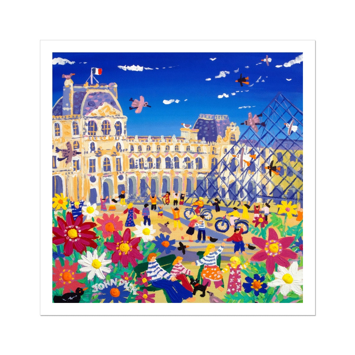 John Dyer Fine Art Print. Open Edition Paris Art Print. 'Enjoying the Sun outside the Louvre, Paris, France'. French Art Gallery
