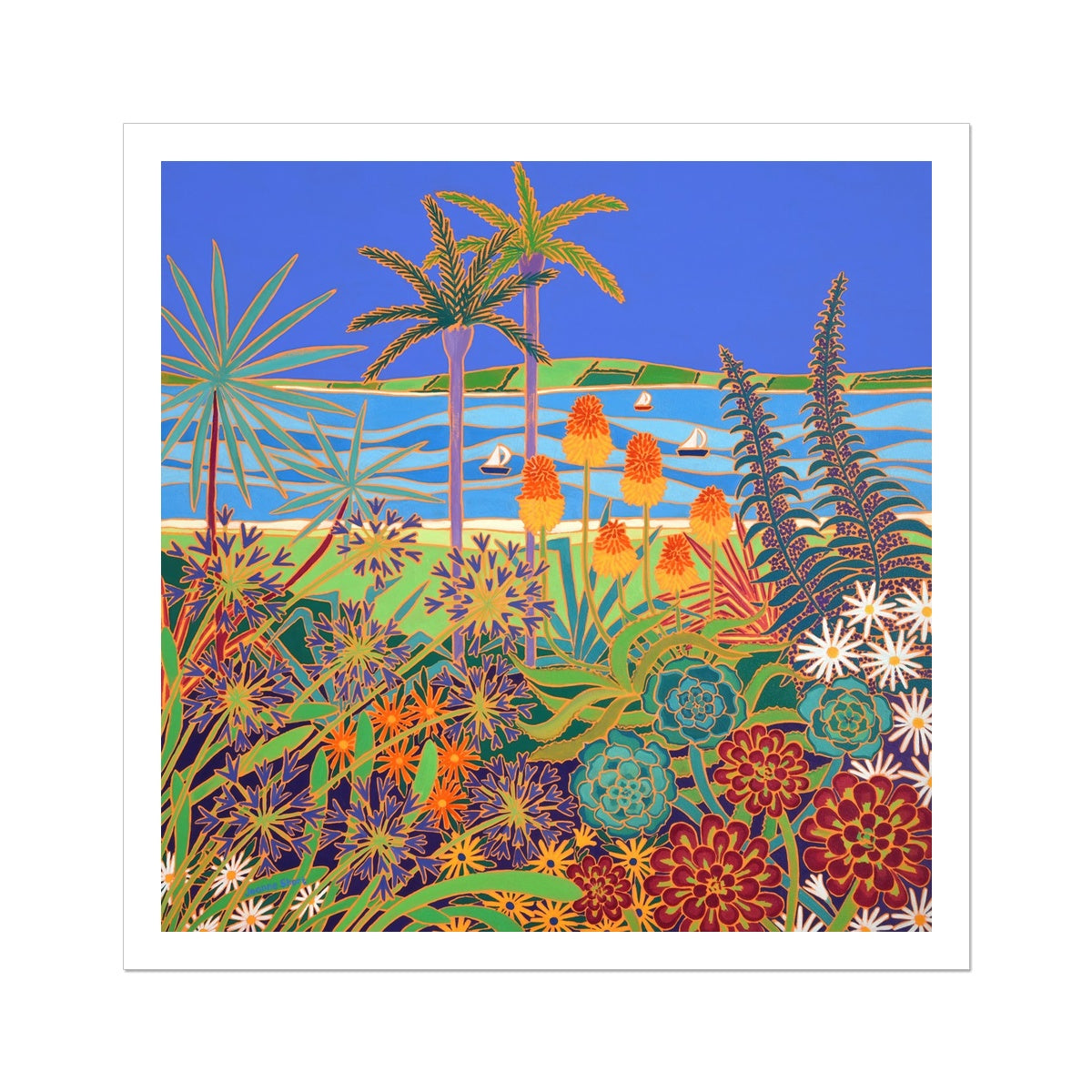 Joanne Short Fine Art Open Edition Coastal Garden Cornish Art Print &#39;A Garden of Colourful Delights, Tresco. Cornwall Art Gallery