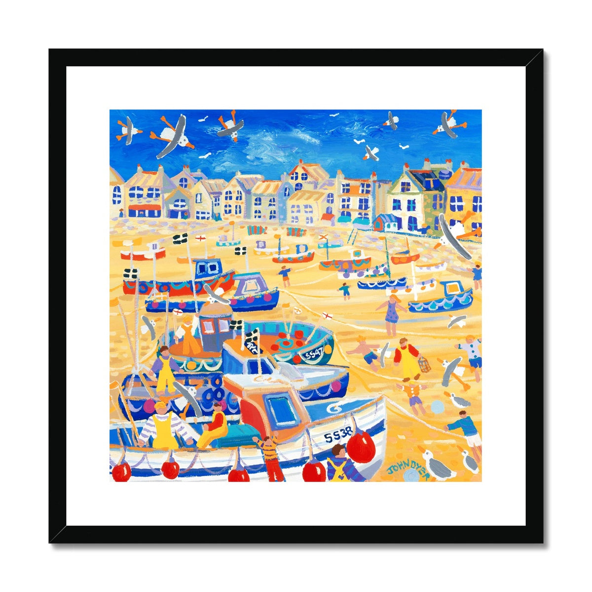 John Dyer Framed Open Edition Cornish Fine Art Print. 'Boats and Ropes, St Ives'. Cornwall Art Gallery
