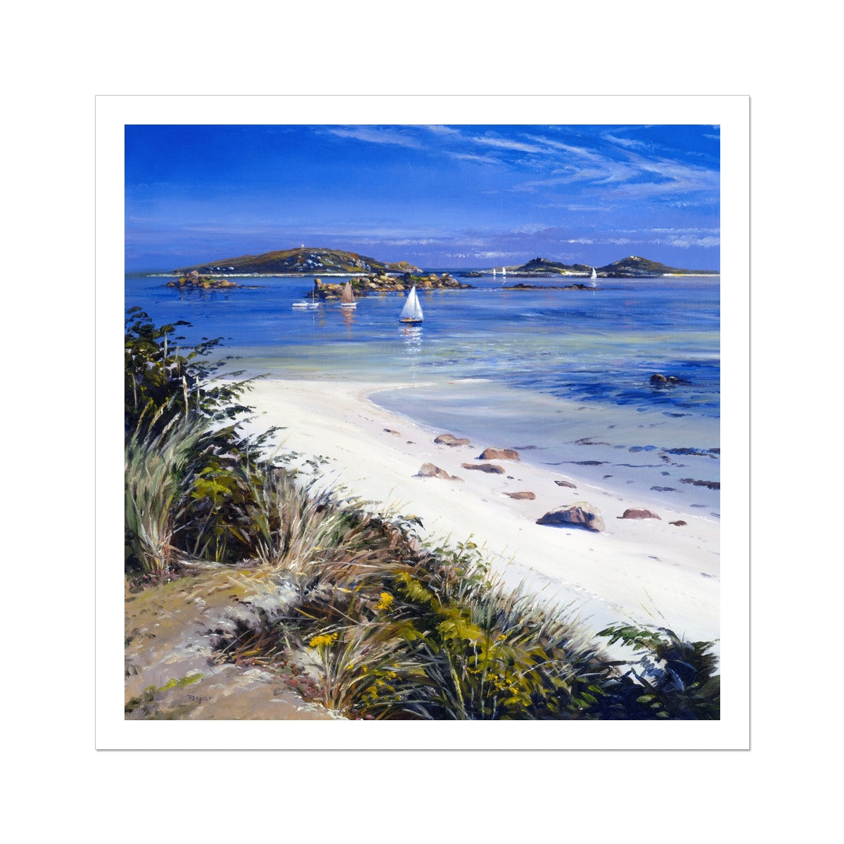 Ted Dyer Fine Art Print. Open Edition Cornish Art Print. 'Sailing around the Islands, Tresco'. Cornwall Art Gallery
