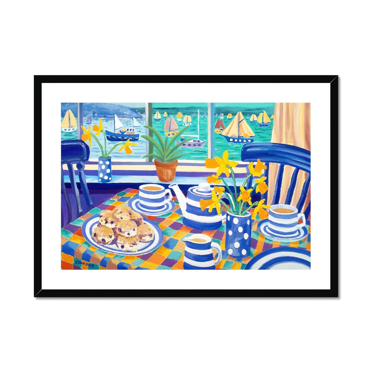 John Dyer Framed Open Edition Still Life Cornish Art Print. 'Cornish Teatime'. Cornwall Art Gallery