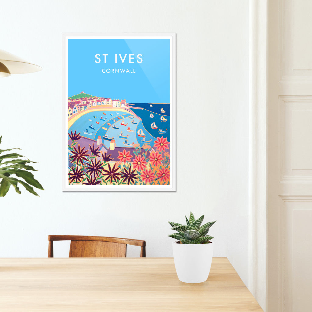 Vintage Style Travel Poster by Joanne Short of St Ives Harbour in Cornwall