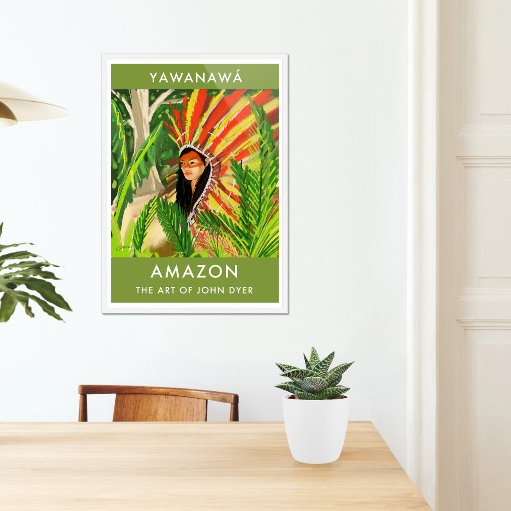 Vintage Style Jungle Wall Art Poster Print by John Dyer. Amazon Rainforest Yawanawá Girl