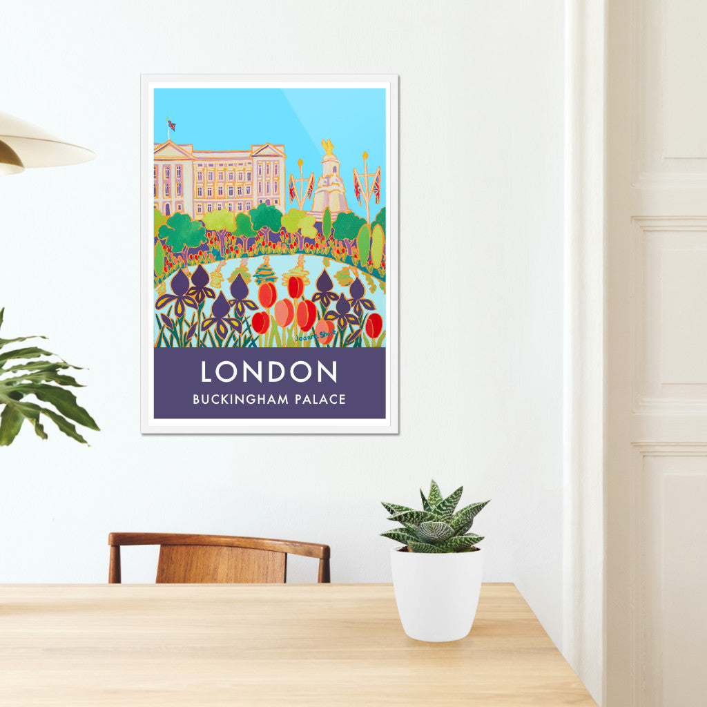 Vintage Style Garden Art Travel Poster Print by Joanne Short of Buckingham Palace, London