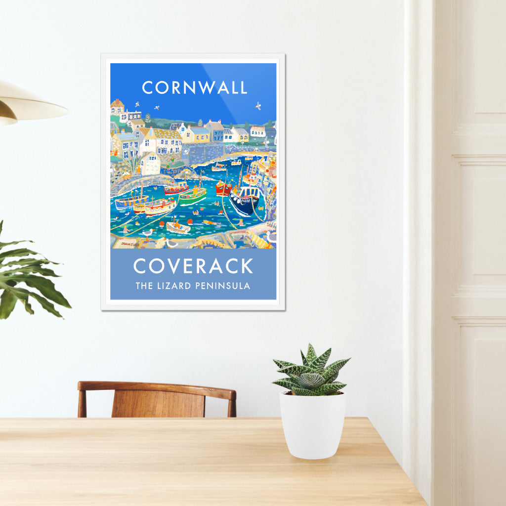 Vintage Style Seaside Travel Poster by John Dyer. Coverack Harbour, Lizard Peninsula, Cornwall